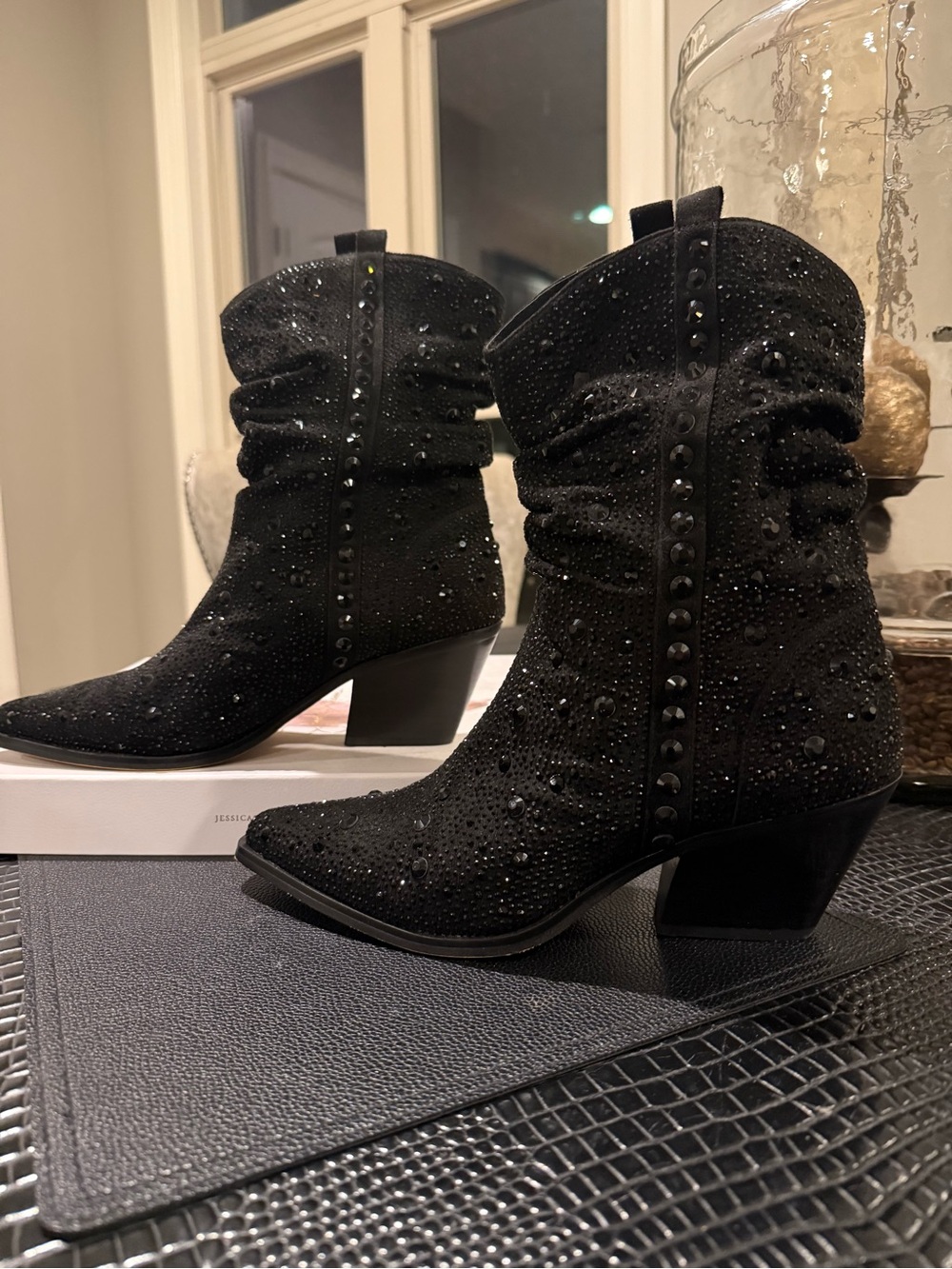 Jessica Simpson Black Studded Western Ankle Boots